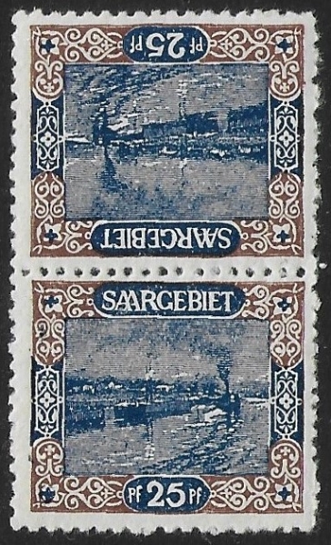 1921 SAAR  SG.56a 25pf blue and brown 'tete beche' pair. U/M (MNH)