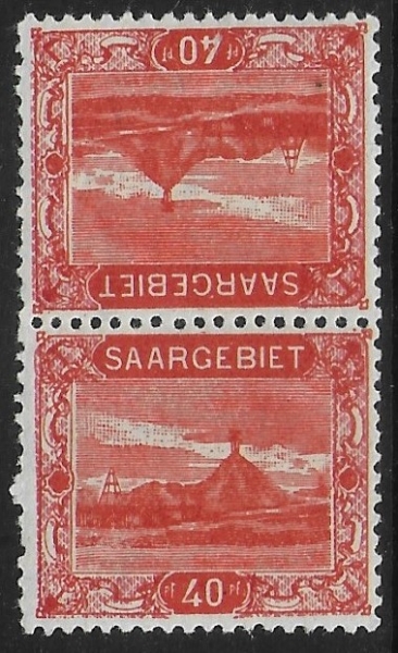 1921 SAAR  SG.58a  40pf scarlet 'tete beche' pair. U/M (MNH)