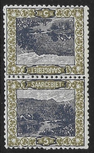 1921 SAAR  SG.53a  5pf violet and olive  'tete beche' pair. U/M (MNH)