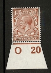 King George V 1½d red brown Royal Cypher. Control O20 imperf. M/M