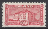 1925 Iceland SG.153  20A scarlet Nat. Museum Reykjavik  m/m