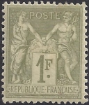1884 France SG.241 1F deep Olive Green TII (N under U) lightly mounted mint.