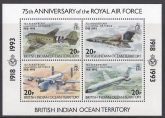 1993 British Indian Ocean Territory - MS.140  75th Anniversary of Royal Airforce.  mini sheet  u/m (MNH)