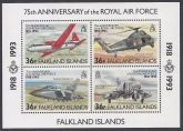 1993 Falkland Islands.  MS.680  75th Anniversary of Royal Air Force. mini sheet U/M (MNH)