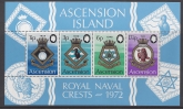 1972 Ascension Island  MS.158  Royal Naval Crests  (4th Series).   mini sheet  U/M (MNH)