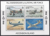 1993 Ascension Island. MS.599  75th Anniv. Royal Airforce. mini sheet U/M (MNH)