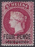 1864-80 St Helena SG.24 4d carmine 'Type B' overprint.words 16½ mm long. Perf 14½ x 12½  lightly mounted mint.