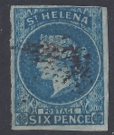 1856 St Helena SG1.  6d blue imperf 4 margins  watermark Large Star. fine used.