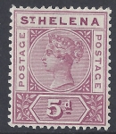 1896 St Helena. SG.51 5d mauve. perf 14. wmk. crown CA. m/m.