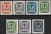 1926  Denmark SG.238-44 Provisionals surcharged officials set 7 values U/M (MNH)