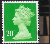 U3075  20p  2B  bright green 'M12L'  'MPIL'  DY6 Cartor  U/M  (MNH)