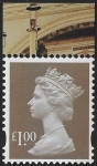 U3082   £1.00  2B  bistre brown  'M14L'  'MPIL'  DY10  Enschedé  (1) thinner value.  U/M (MNH)