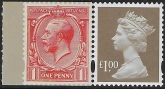 U3082  £1.00 2B bistre brown 'M14L'  'MPIL'   DY11 Enschedé  (2)  bolder value.  U/M (MNH)