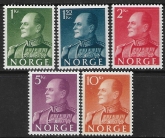 1959 Norway  SG.485-9  King Olav V (ordinary paper) set 5 values U/M (MNH)