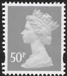 Y1727  50p 2B  grey. blue fluor. ex sheet  DLR  U/M (MNH)