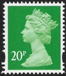 Y1687  20p 2B bright green. blue fluor ex sheet  DLR U/M (MNH)