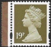 Y1683  19p RB  Bistre blue fluor perf 14  ex DX24 Walsall  U/M (MNH)