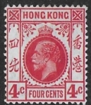 1914  Hong Kong  SG.102a  4 cent scarlet  M/M