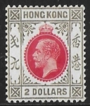 1921  Hong Kong  SG.130  watermark  multi script CA  $2 carmine-red & grey-black  M/M