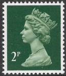 X1001 2p bright deep  green TypeII   Litho  Questa  U/M (MNH)