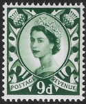 S4  9d  2B bronze green crowns wmk.  Harrison  U/M (MNH)