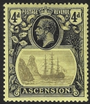 1924 Ascension  KGV  SG.15b  4d grey-black & black/yellow variety 'Torn Flag'  M/M