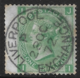 Great Britain 1867-80  SG.117  1/- green  plate 7 wmk. spray fine used