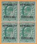 Great Britain  SG.O107   ½d blue-green  overprinted ADMIRALTY OFFICIAL  (type O11) block of 4  U/M (MNH)