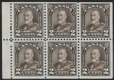 1931 Canada SG.292a 2c deep brown  booklet pane of 6  M/M  ( top middle only mounted)