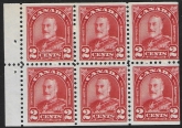 1930  Canada  SG.291a  2c scarlet  booklet pane of 6 'trimmed' cat. value £27.00.   U/M (MNH)