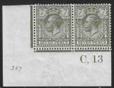 KGV. 7d olive Royal Cypher N27(1) control C.13 pair U/M (MNH)