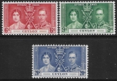 1937 Ceylon  SG.383-5  Coronation set 3 values U/M (MNH)