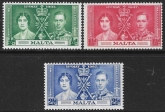 1937 Malta   SG.214-6  Coronation set 3 values U/M (MNH)