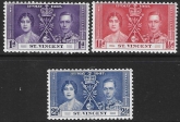 1937  St. Vincent  SG.146-8  Coronation set 3 values U/M (MNH)