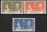 1937  Seychelles   SG.132-4  Coronation set 3 values U/M (MNH)
