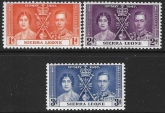 1937  Sierra Leone   SG.185-7  Coronation set 3 values U/M (MNH)