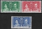 1937   Falkland Is.   SG.143-5  Coronation set 3 values U/M (MNH)