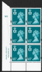 NI 87  65p greenish blue 2B    cyld. W1 phos W2  Walsall U/M (MNH)