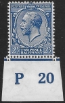 King George V 2½d  blue Royal Cypher. control P20 imperf.   M/M