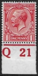 King George V  1d red control Q21  Royal Cypher imperf  M/M
