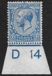 King George V 2½d  blue Royal Cypher. control D14 imperf M/M
