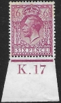 King George V  6d reddish purple  Royal Cypher. Control K.17 imperf M/M