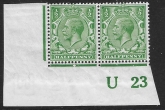 King George V   ½d green  Royal Cypher.  corner pair  Control U23  imperf M/M