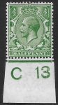 King George V   ½d green  Royal Cypher.    Control C13  imperf M/M