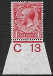 King George V  1d red Royal Cypher.  Control  C13  imperf. M/M