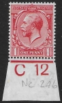 King George V  1d red Royal Cypher.  Control  C12  imperf. M/M