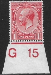 King George V  1d red Royal Cypher.  Control  G15  imperf. M/M