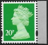 Y1687  20p 2B bright green. blue fluor ex DY21  ISP Walsall  U/M (MNH)