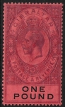 1912 Gibraltar  SG.85  £1 dull purple and black/red  lightly mounted mint.
