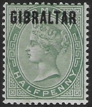 1886 Gibraltar  SG.1  ½d dull green of Bermuda overprinted Gibraltar.  M/M